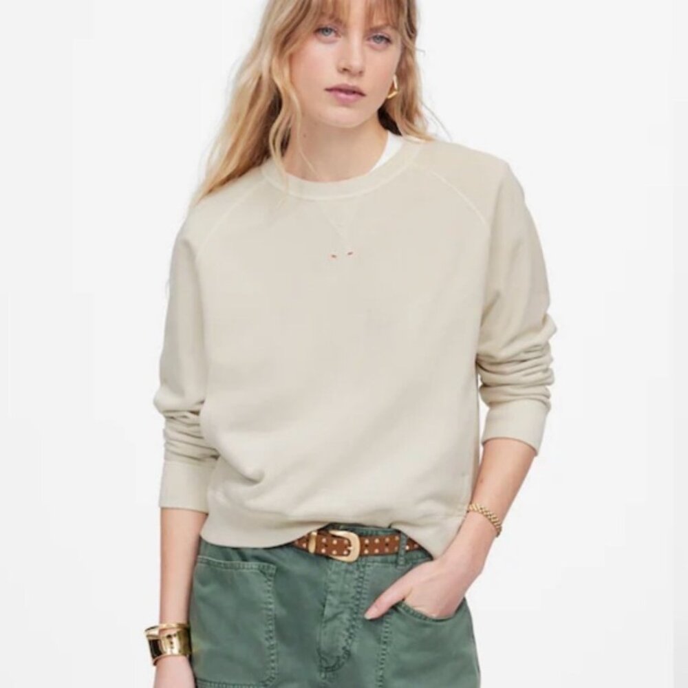 Madewell Garment-Dyed Crewneck Sweatshirt Parchment Cream L NWT